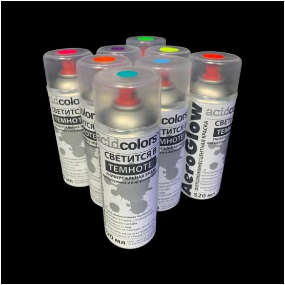 Краска аэрозольная AcidColors Glow люминесцентная цветная (светится в .