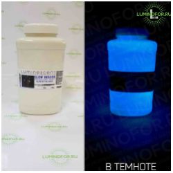 Краска AcidColors INDOOR Glow Blue люминесцентная с эффектом свечения в темноте, акриловая латексная на водной основе, цвет: ПОЛУПРОЗРАЧНЫЙ/СИНИЙ, 1КГ - вид 1 миниатюра