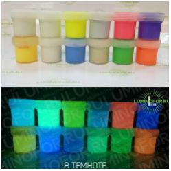 Набор люминесцентных красок AcidColors Glow PROFESSIONAL с эффектом свечения в темноте, акриловая латексная на водной основе, 12 цветов по 20 грамм - вид 1 миниатюра