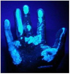 Микродисперсный пигмент "Анти-вор", оставляющий "невидимые" следы на руках, объектах: 50 грамм, цвет свечения в ультрафиолете: голубой - вид 2 миниатюра